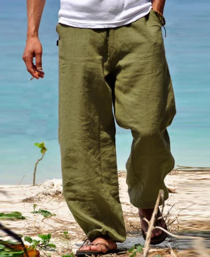 Man Vintage Solid Color Linen Pants Harajuku
