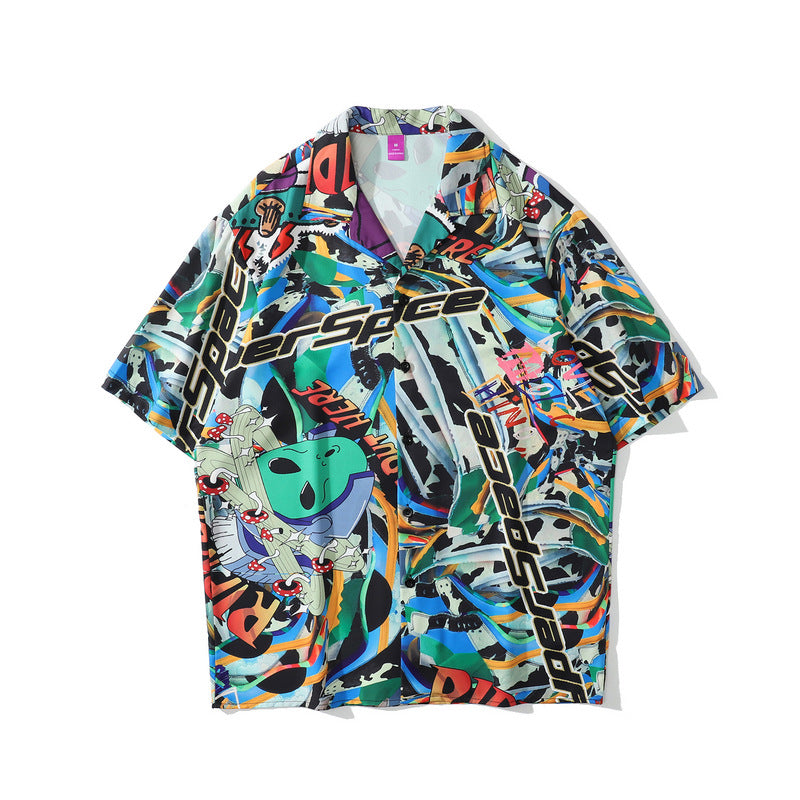 Rainbowtouches Shirt Man Hip Hop High Street Graffiti Smile Face Printing Casual Short Sleeve Tops Couples Fashion